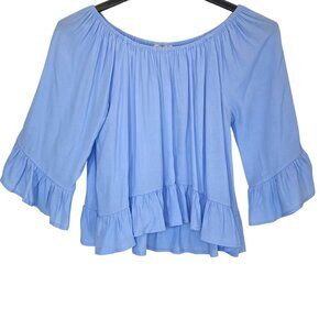 Women Light Blue Ruffle Sleeve Top Size large